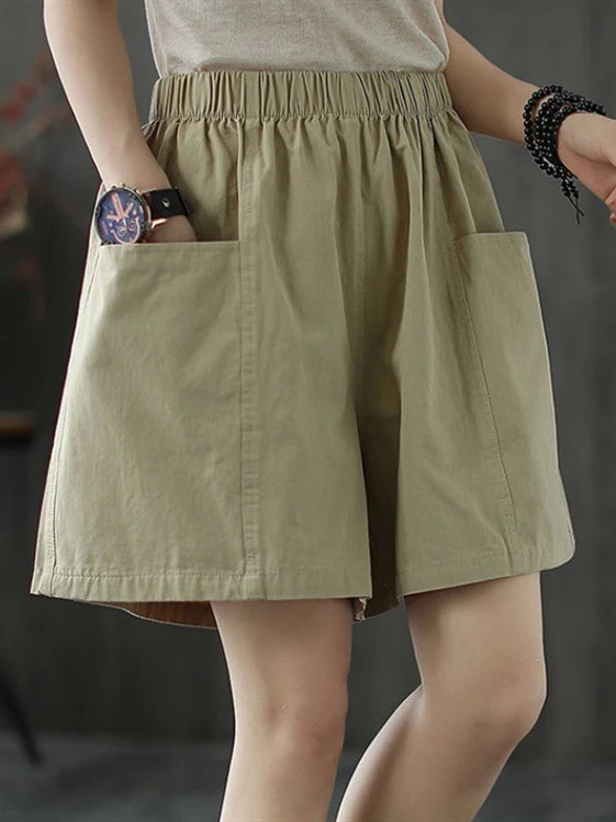 2023 Women's Summer Shorts Cotton High Waist Wide Short Pants Casual Loose Simple Sports Shorts with Pocket Soft Comfort Breeche