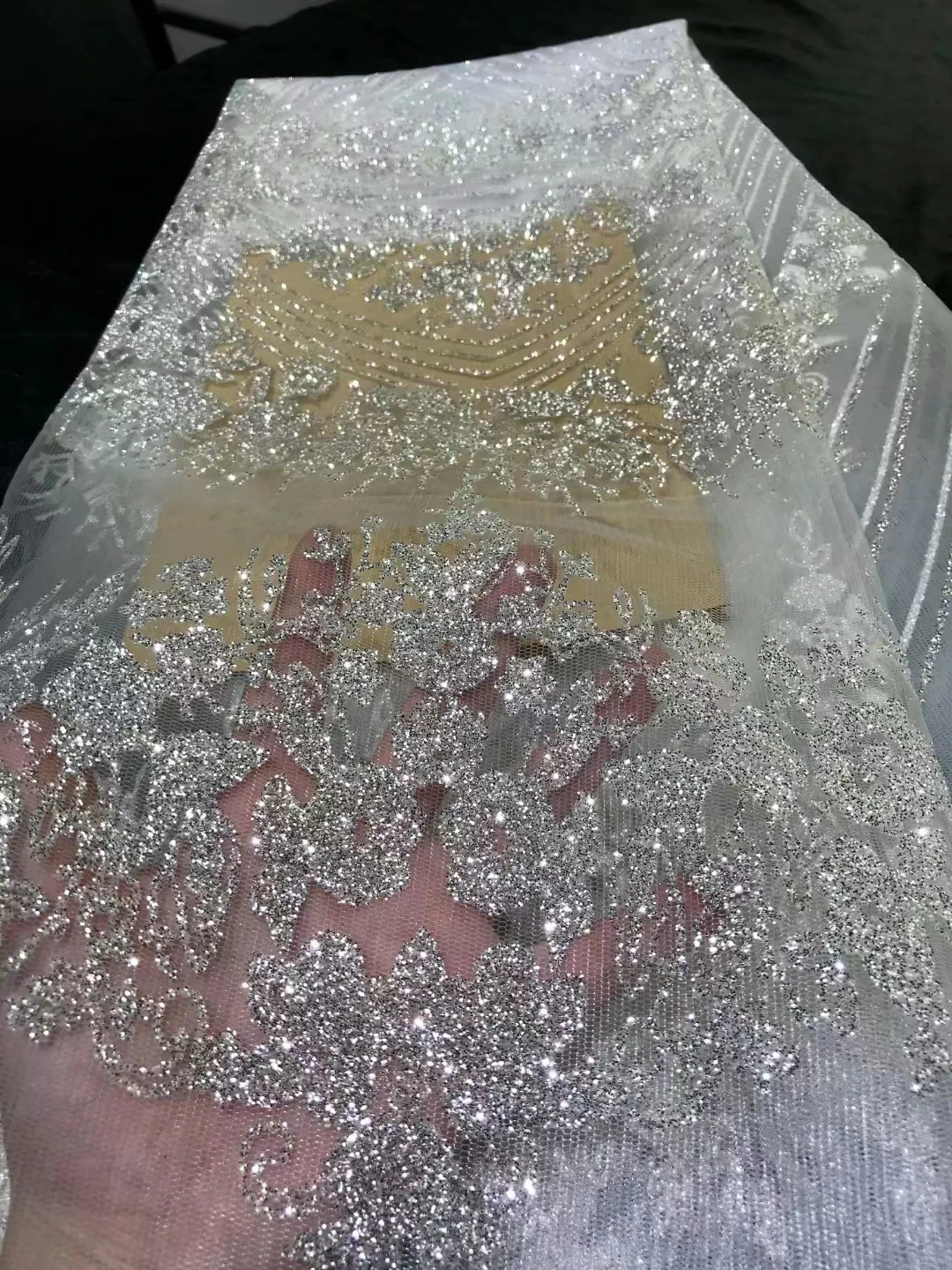 

Новинка, Высококачественная Роскошная сетчатая ткань с вышивкой в европейском и американском стиле из серебра 925 пробы с мелкими блестками, свадебное платье для подружки невесты