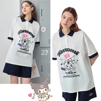 new kuromi joint unifree short sleeved polo shirt womens summer college style american retro lapel t shirt trend summer gift