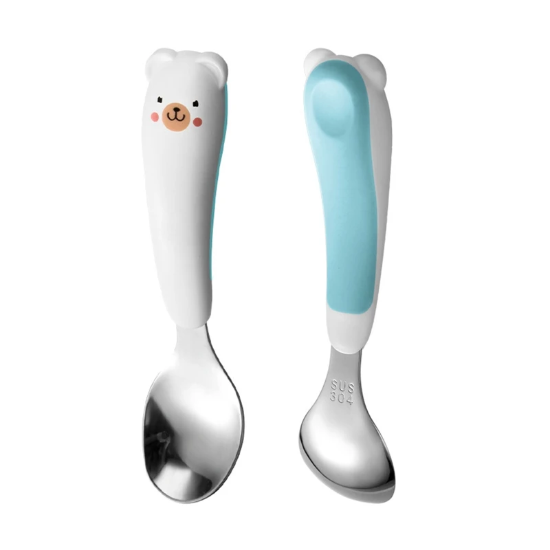 

L21F Baby Stainless Steel Spoon Fork Infant Feeding Cartoon Cutlery Utensils Children Tableware