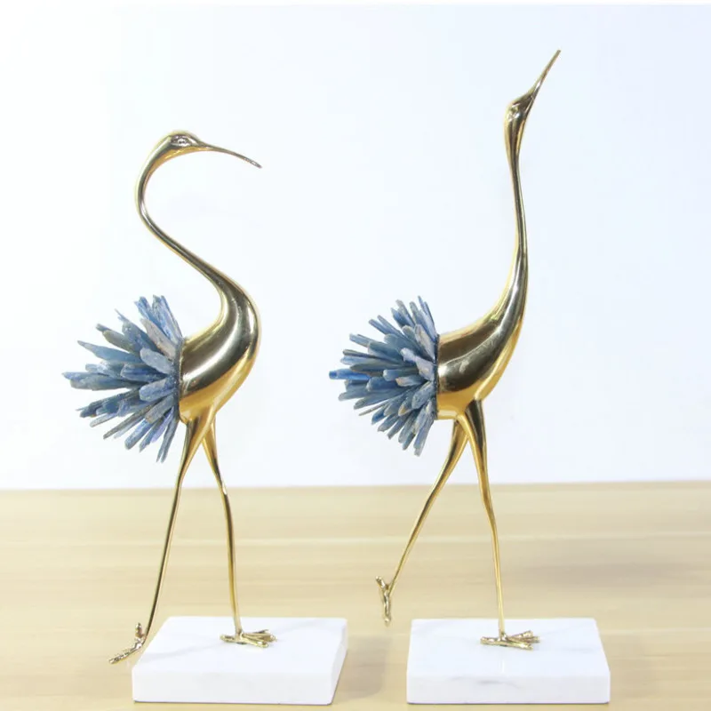 

New Chinese crane model room copper ornaments light luxury European modern living room home metal ornaments crystal ornaments
