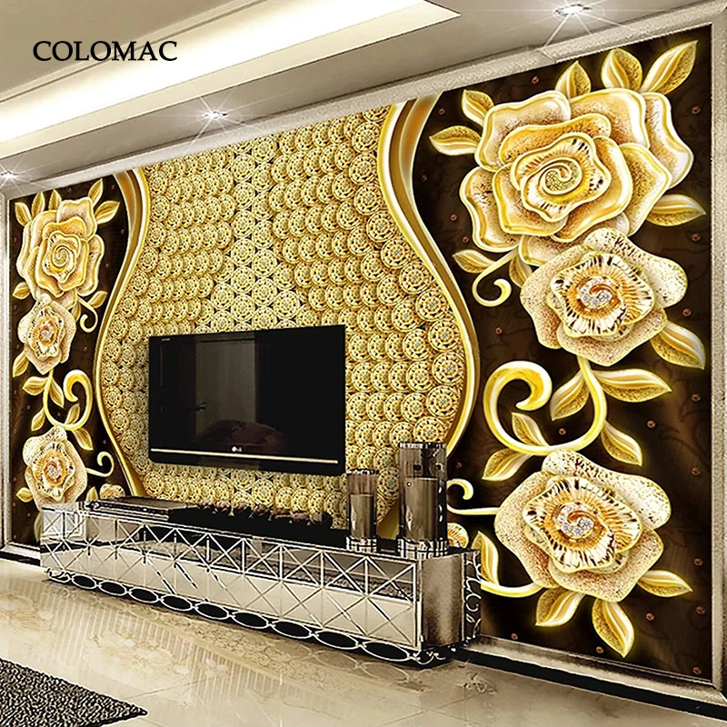 

Custom Mural Wallpaper Wallpaper 3D Gold Diamond Flower Jewelry Photo Luxury Bedroom Living Room Sofa TV Background Wall Papers