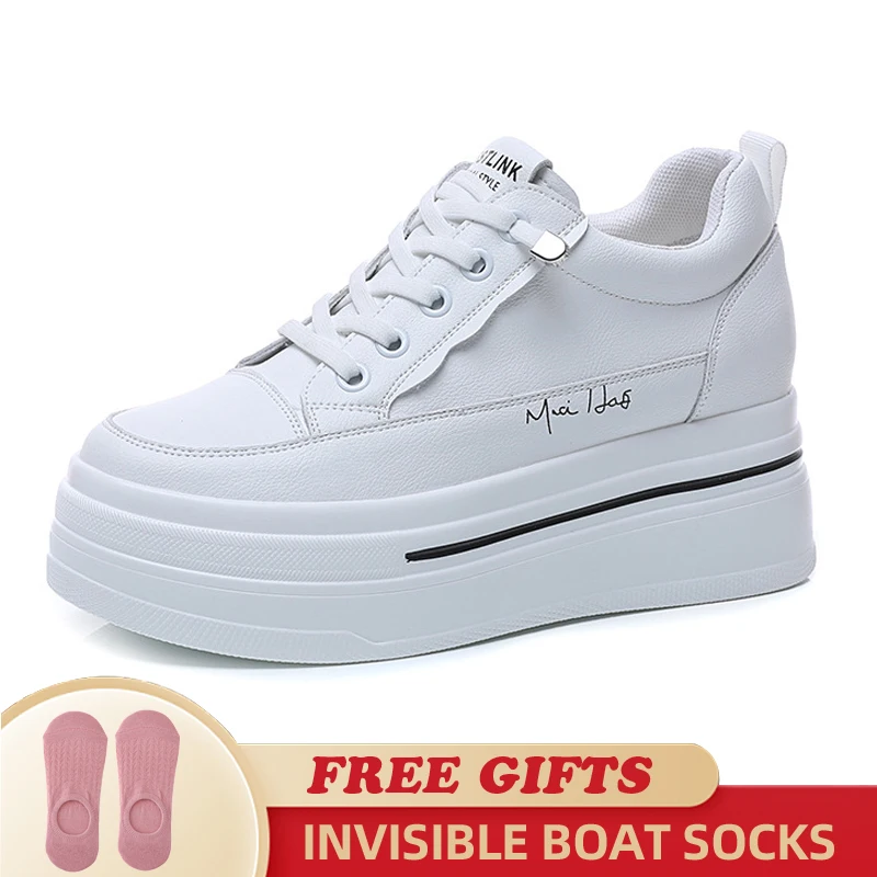 2023 New Fashion 7cm New Genuine Leather Women Sneakers Chunky Platform Wedge Breathable Summer Vulcanize Hidden Heels Shoes