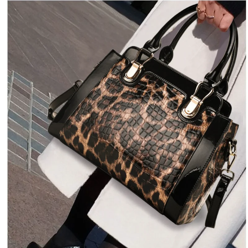 Luxury Business Women's Bag Classic Leopard Leather Handbag Leopard Soft Cow Skin Large Handbag Women's Shoulder Bag