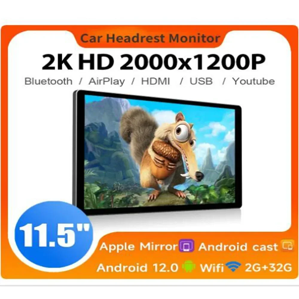 4G Android12 Car Monitor Headrest Screens Rear Seat TV Screen CarPlay/Auto WiFi Movie/Netflix/Youtube Online Video Player