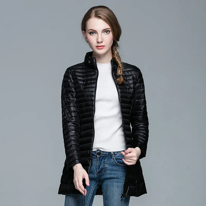 Autumn Winter Down Jacket Women Medium Length Stand Collar Slim Warm White Duck Down Jacket