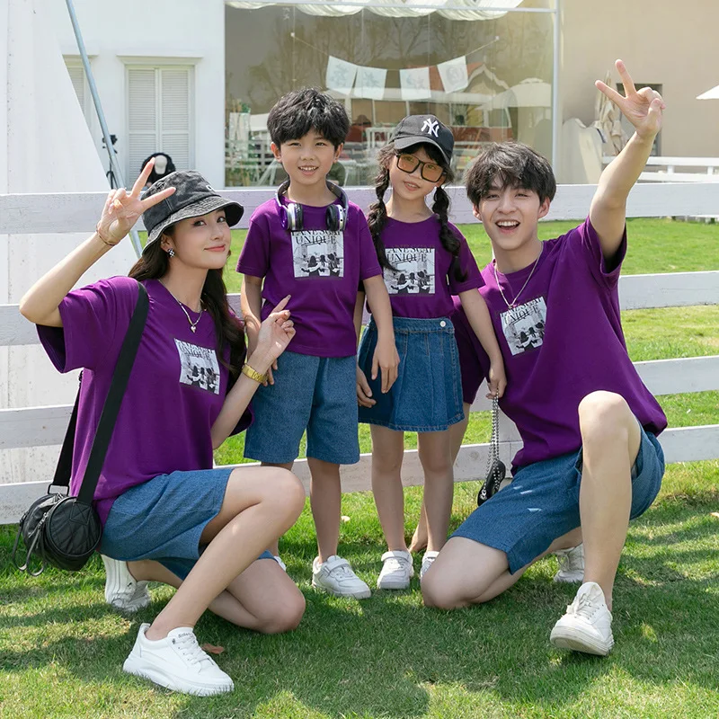 

Family Summer Clothes Sets Father Mother and Daughter Son Jeans and Top Two Piece Outfits Dad Mom and Children Matching T Shirts