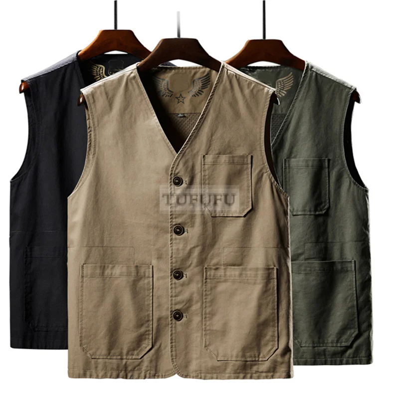 

2022 Summer Men's Vests Casual Man Cotton Breathable Mesh Vest Sleeveless Jackets Man Outwdoor Fishing Waistcoats Clothing 8XL