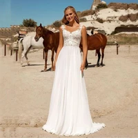 beach sleeveless lace appliques wedding dress simple white chiffon a line backless bridal gown custom made vestido de noiva