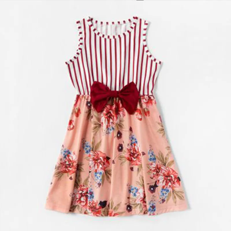 платье мама и дочка для девочки комплекты Полосатые платья мамы дочки летнее без