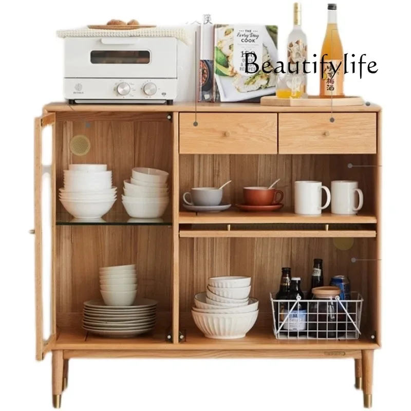 Скандинавский обеденный боковой шкаф из цельного дерева дубовый для гостиной у