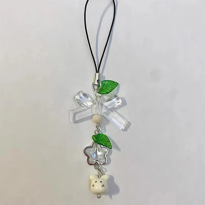 Ручной работы четыре листа клевера кошка из бисера подвеска для телефона Y2k
