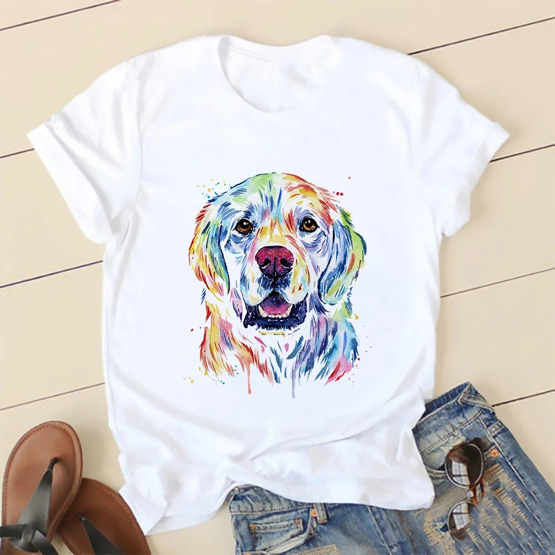 

Cartoon Colorful dog Women Tshirt Short Sleeve Summer female T-shirt Clothes White T Shirts Casual Graphics woman Tees shirt