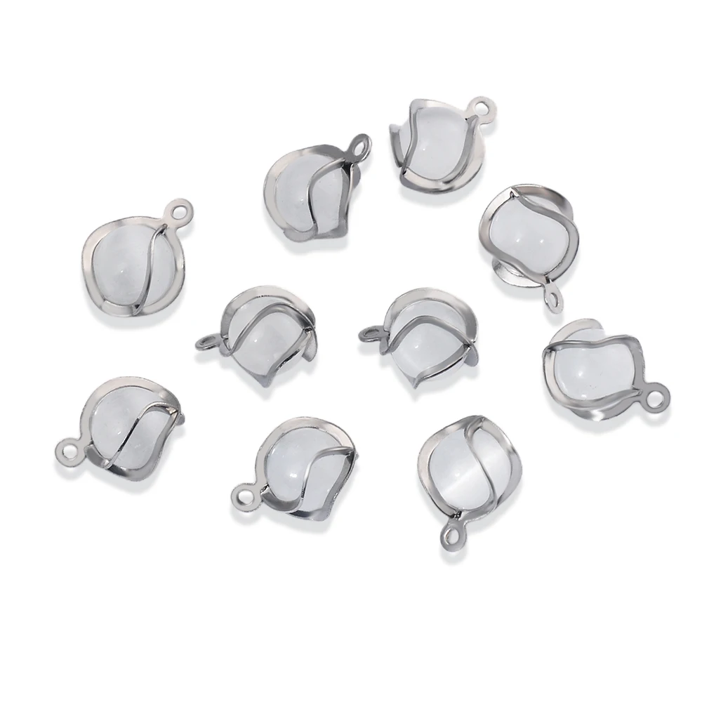 20pcs Stainless Steel Retro Round White Natural Stone Pendant for Women Necklace Earrings Making Supplies Jewelry Materials