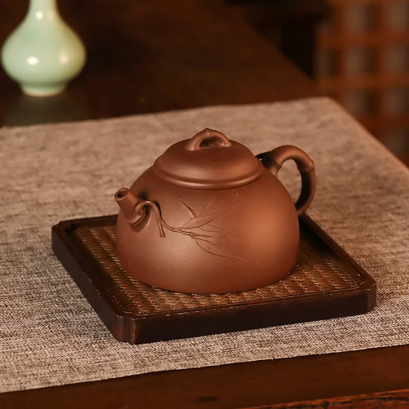 

Guanfu Museum Gentleman Breeze-Clear Bamboo Pot Yixing Purple Clay Real Purple Sand Teapot Oolong Tea Iron Guanyin Pu'er Teapot