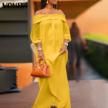 VONDA – Robe Longue d'été pour femmes, Maxi, style bohème, épaules dénudées, décontractée, ample, surdimensionnée  (3)