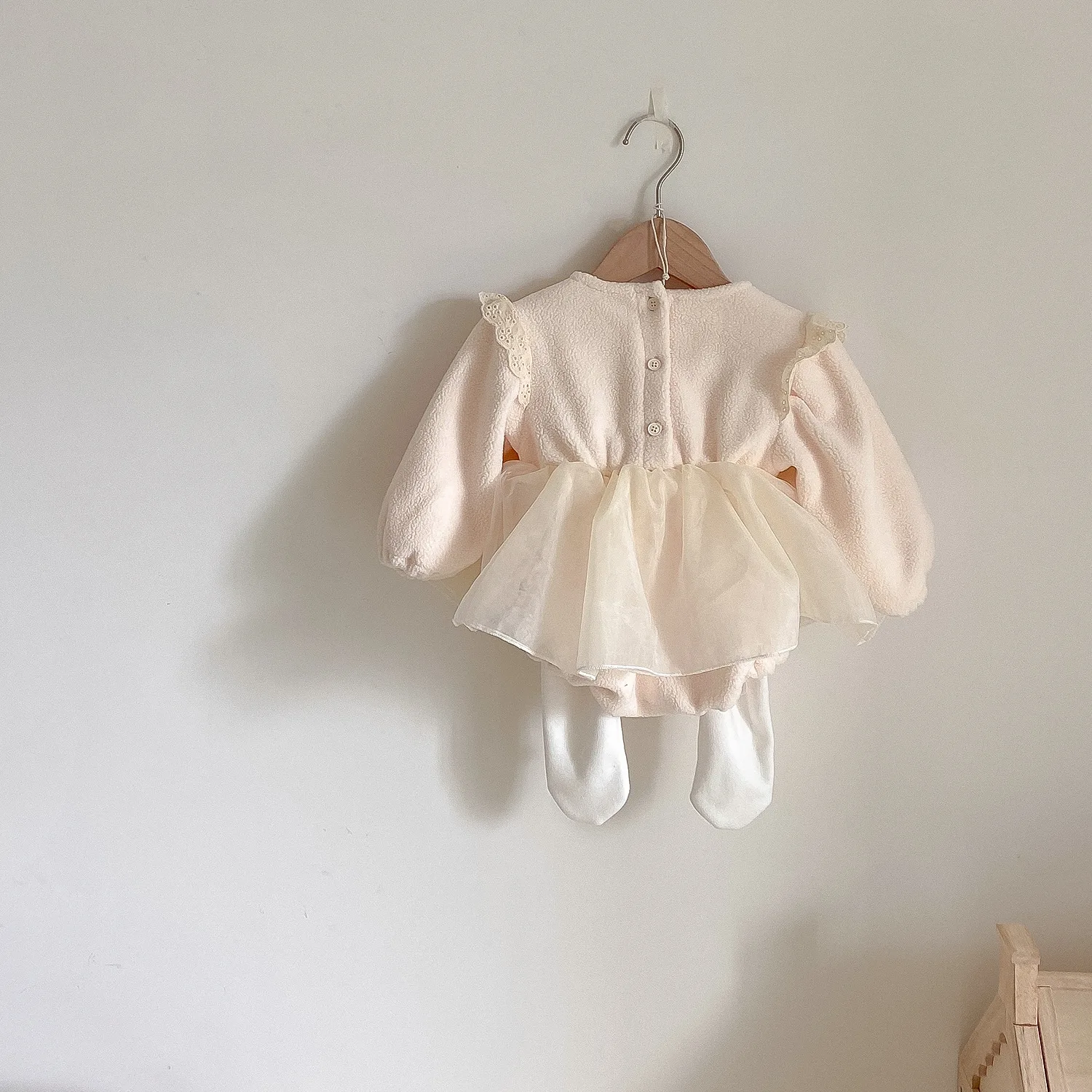 Criscky 2022 Autumn Rompers O-neck Collar Full Sleeve Fashion Comfortable Princess Tulle Skirt and Fleece Romper Suit Jumpsuit