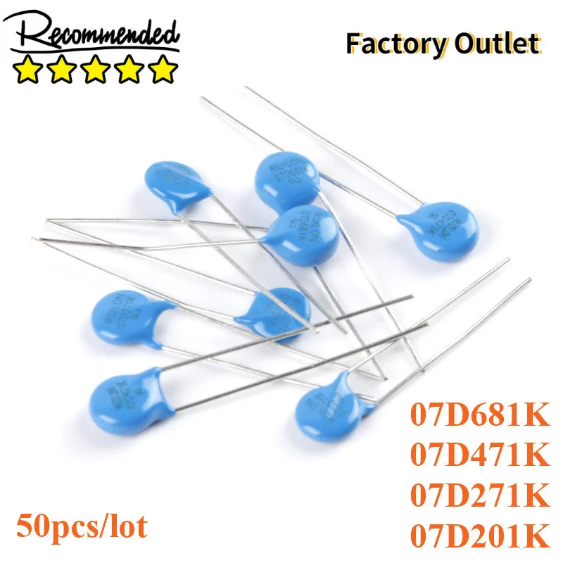 50pcs MOV Varistor Piezoresistor DIP Resistor Resistence 200V 270V 470V 680V 07D201K 07D271K 07D471K 07D681K Accuracy 10%