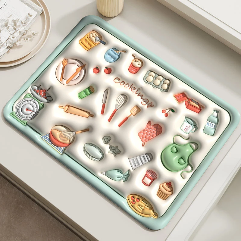 Трехмерный кухонный коврик для стола с расширительным цветком дренажный