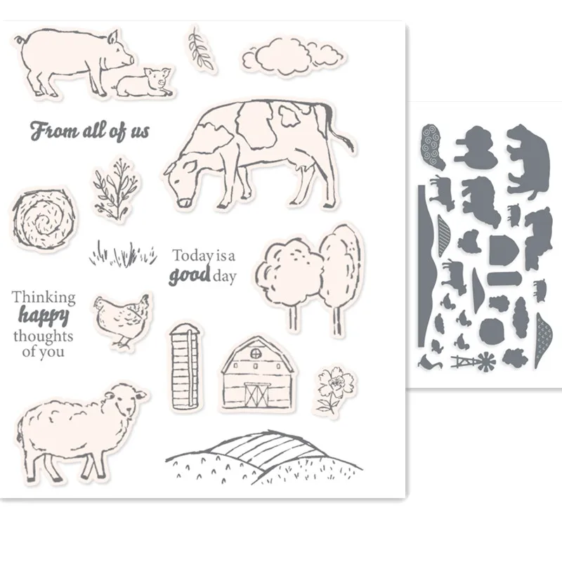 

ON THE FARM Metal Cutting Dies And Rubber Stamps For Scrapbooking Making Embossing DIY Stencil Template DIY 2023 New Christmas