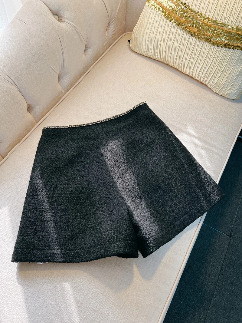 Черные твидовые шорты Lingzhiwusis французские винтажные Элегантные зимние высокого