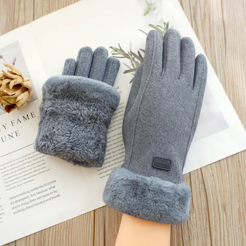 

Fashion Female Plus Velvet Thicken Full Finger Touch Screen Driving Gloves Woman Winter Outdoor Cycling Plush Warm Mittens S125