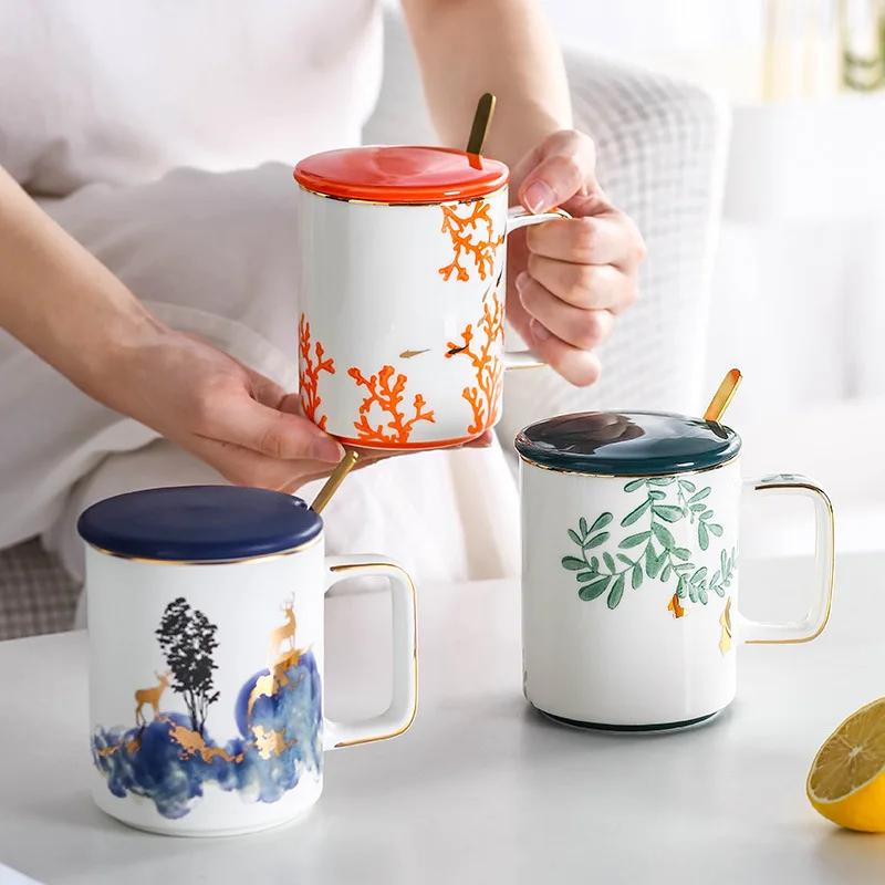 

Nordic ins wind band cover spoon Mug afternoon tea ceramic coffee milk cup Festival gift gift box