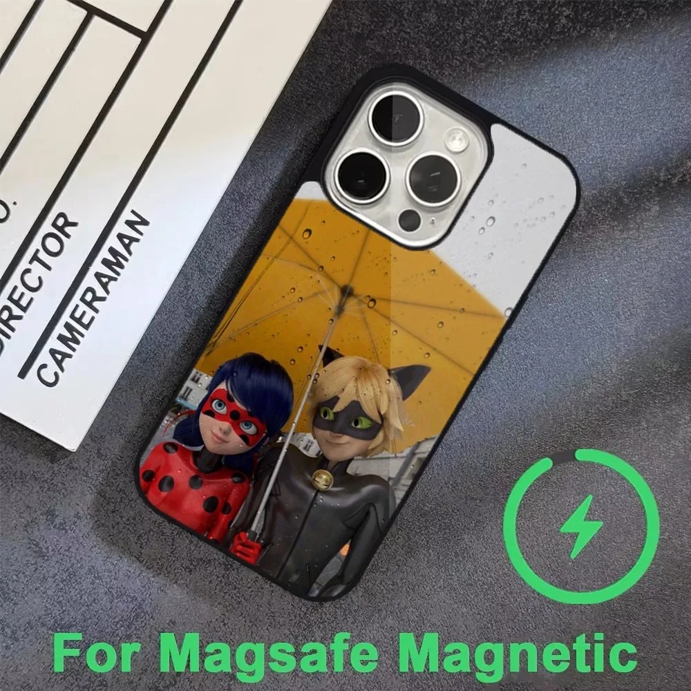 M-Miraculous Noir-L-Ladybug-s Phone Case For iPhone 16 15 14 13 12 11 Pro Max Plus Mini Magsafe Magnetic Wireless Charging