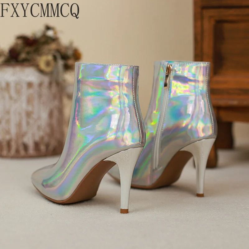FXYCMMCQ Laser Silver Stiletto Fashion Long Mid-section Boots 31-46 Yards T Stage Catwalk Nightclub Banquet Cm-117B