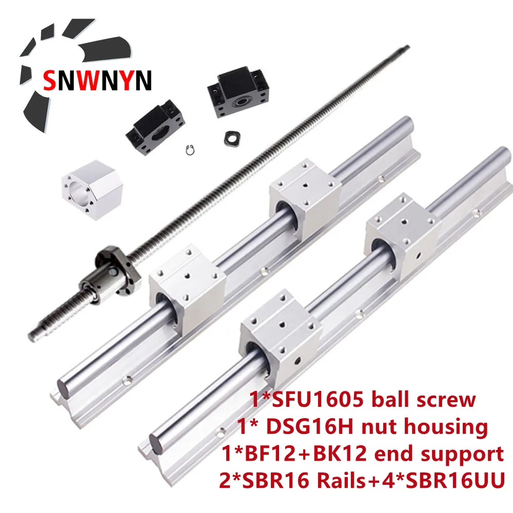 

Set 1pc SFU1605 Ball Screw End Machined+2pcs SBR16 Linear Rail Support+4pc SBR16UU Block Bearing+1605 Nut Housing+BKBF12 Support