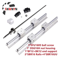 set 1pc sfu1605 ball screw end machined2pcs sbr16 linear rail support4pc sbr16uu block bearing1605 nut housingbkbf12 support