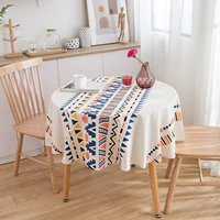 round ethnic bohemian geometric linen cotton tablecloth dining dustproof table cover simplicity table cloth party decorations