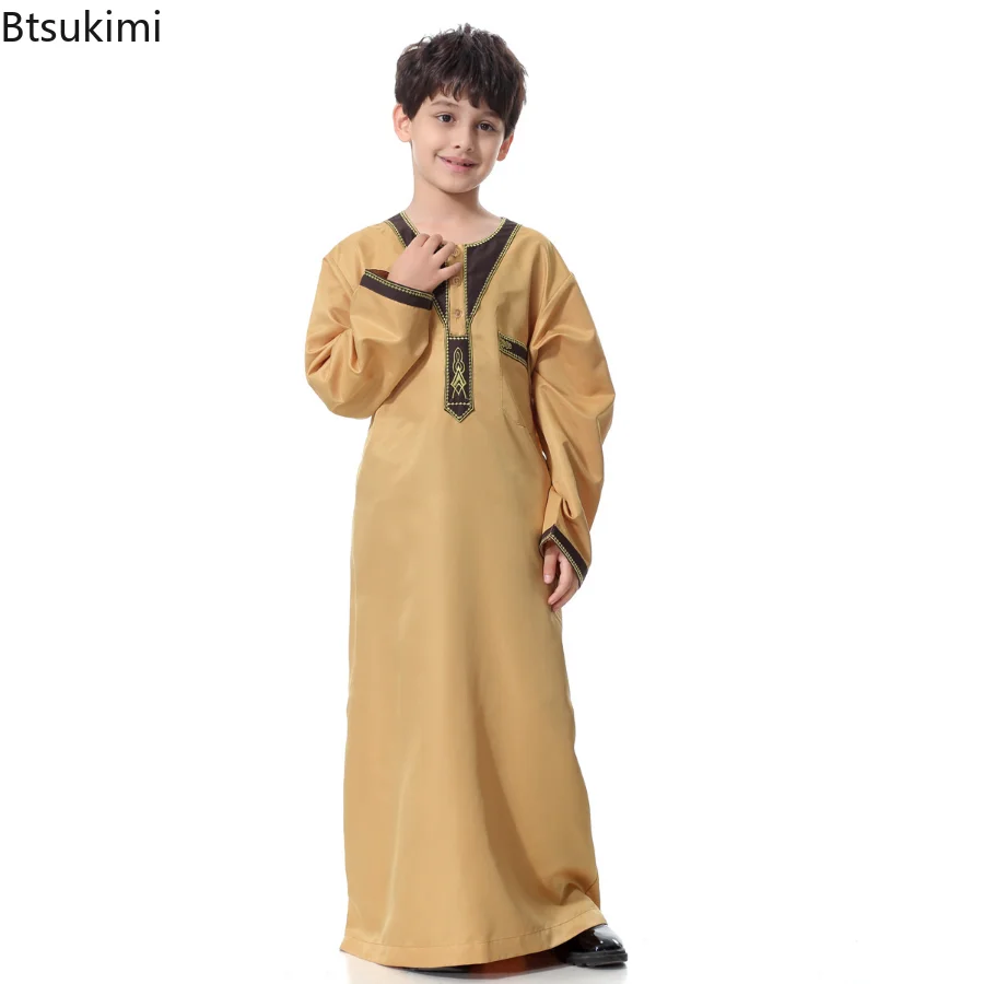 Abaya Dubai Long Robe Boys Turkey Ramadan Embroidery Patchwork Jilbab Khimar Muslim Clothes Kaftan Moroccan Islam Hijab Abayas