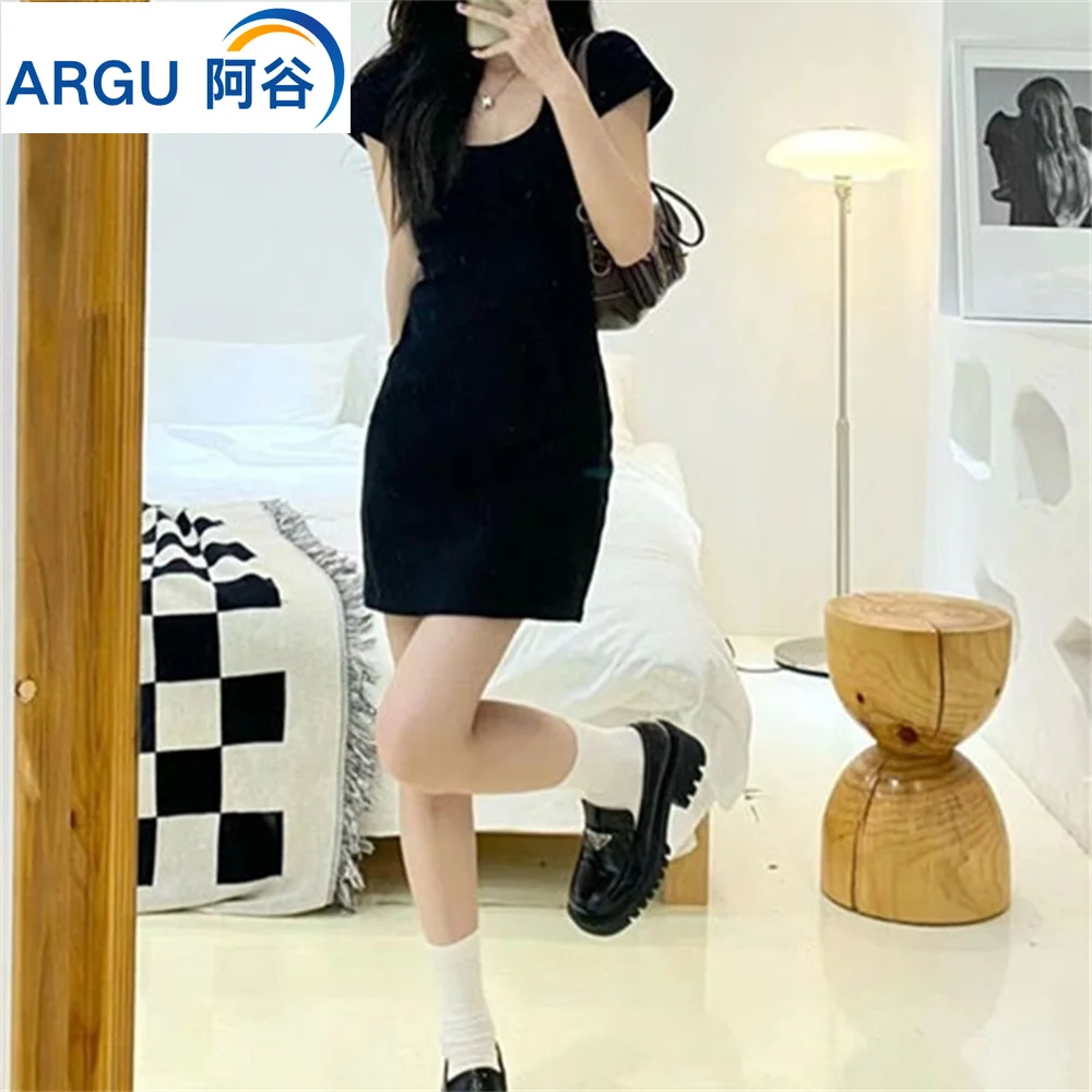

Spring Summer Nen Sports Leisure Dresses Women's T-shirt Skirt Slim Fit Slimming Wrapped Hip Short Skirt Women's Solid Color