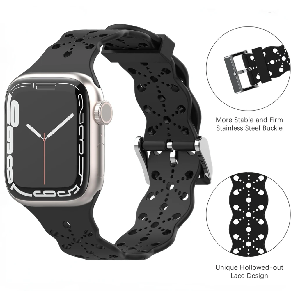 

Ремешок силиконовый для Apple watch Ultra 49 мм 8 7 45 мм 41 мм, сменный Воздухопроницаемый браслет для iwatch 6 5 4 3 SE 44 мм 42 мм 40 мм