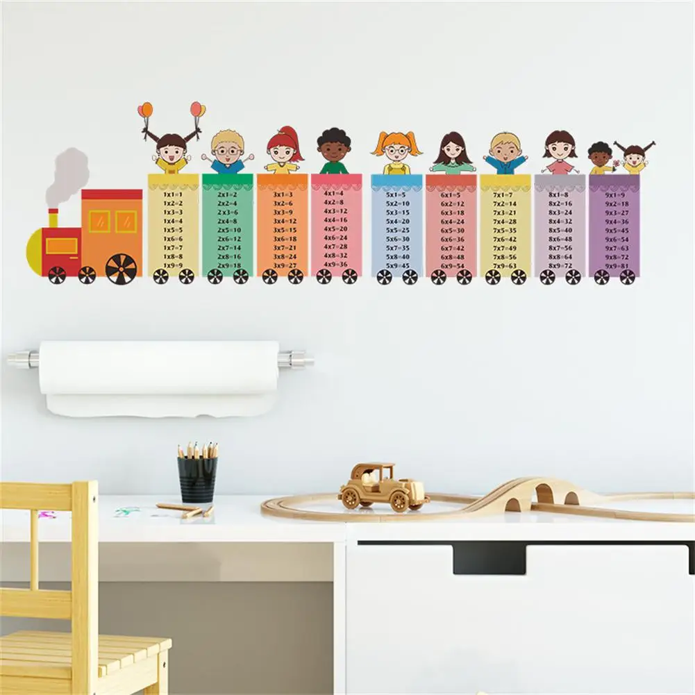 

2023 2 Sheets Cartoon Train Digital Multiplication Table Wall Stickers Self-adhesive Mural For Kids Room Nursery Decoration