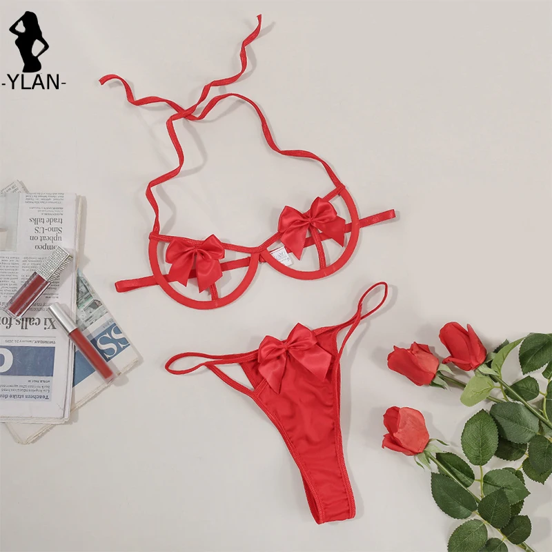 

New Women Sexy Bra Set Bowknot Hollow Lingerie Set Erotic Intimate Lingerie Three-Point Underwear Set Sensual Lingerie For Women