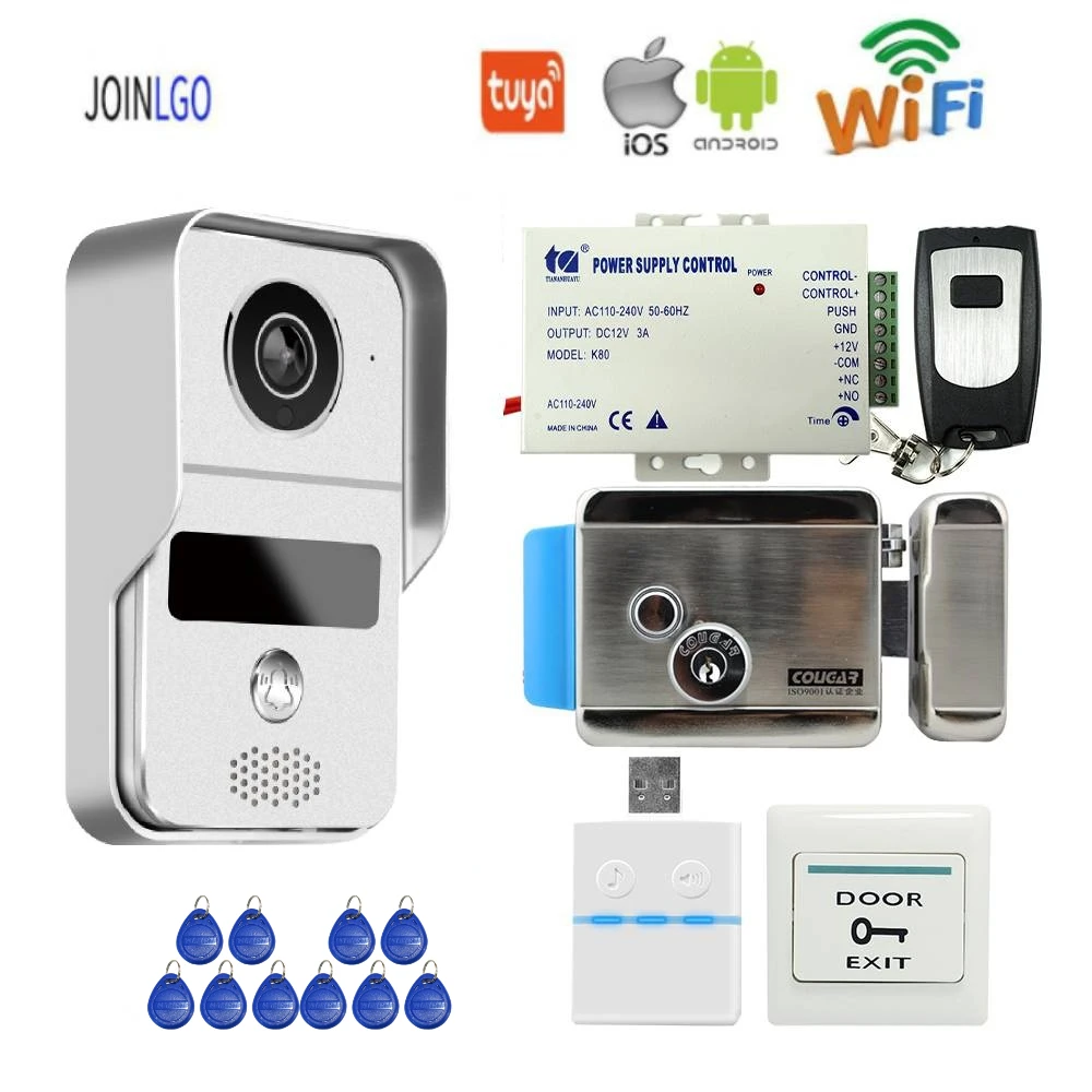 Free Ship Tuya Wireless Wifi RJ45 LAN 1080P IP Doorbell Door Camera Video Intercom Electric Control Lock System Remote Unlock