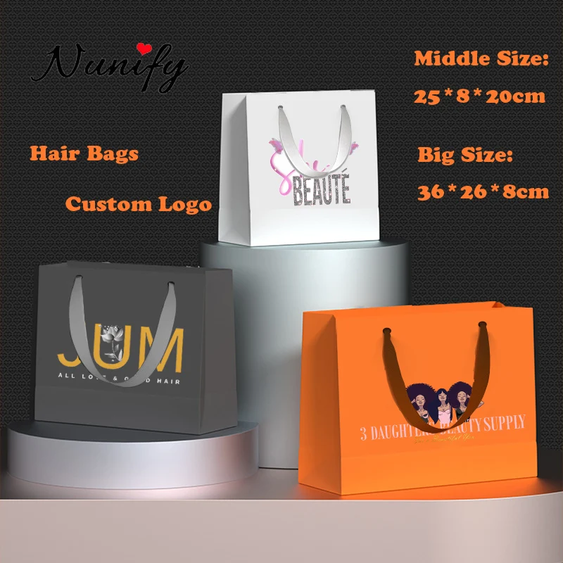 20Pcs Custom Hair Packaging For Wigs Private Labe Multifunction Paper Bags With Handles Luxury Gift Bag Shopping Bags With Logo