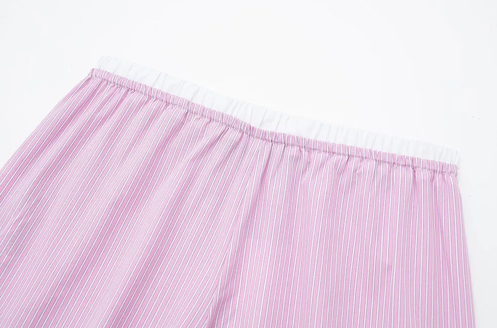 TRAF Women Fashion with Contrast Striped Shorts Vintage Mid Elastic Waist with Button Female Short Pants Mujer Casual Clothes