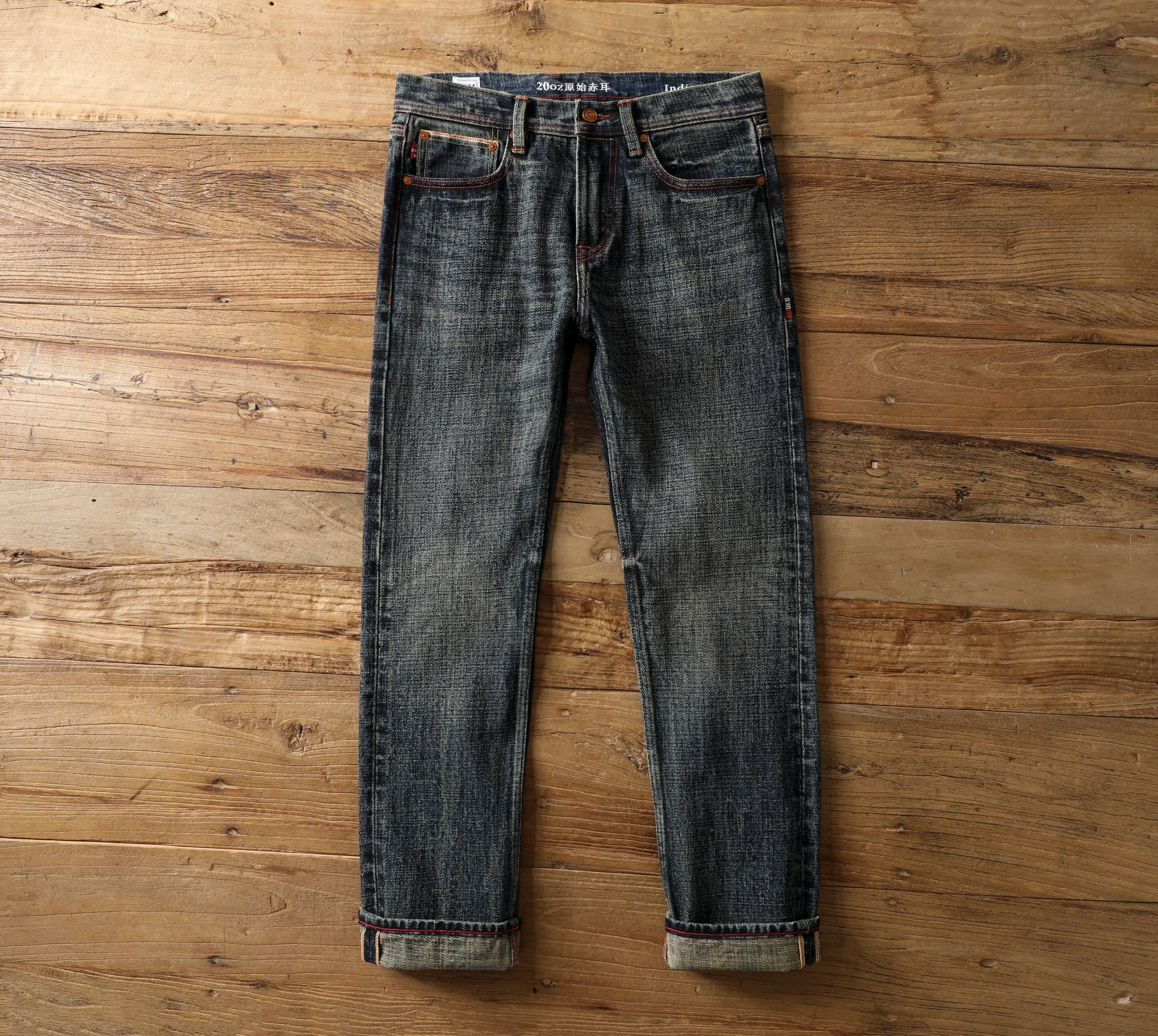 Мужские джинсы из красного цвета с кромкой 20 унций осенние тяжелые прочные