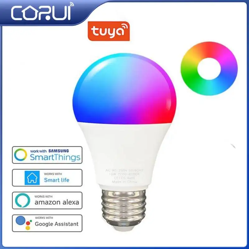 CORUI-bombilla LED inteligente TUYA, E27, RGBCW, WiFi, regulable, Control por voz, para...