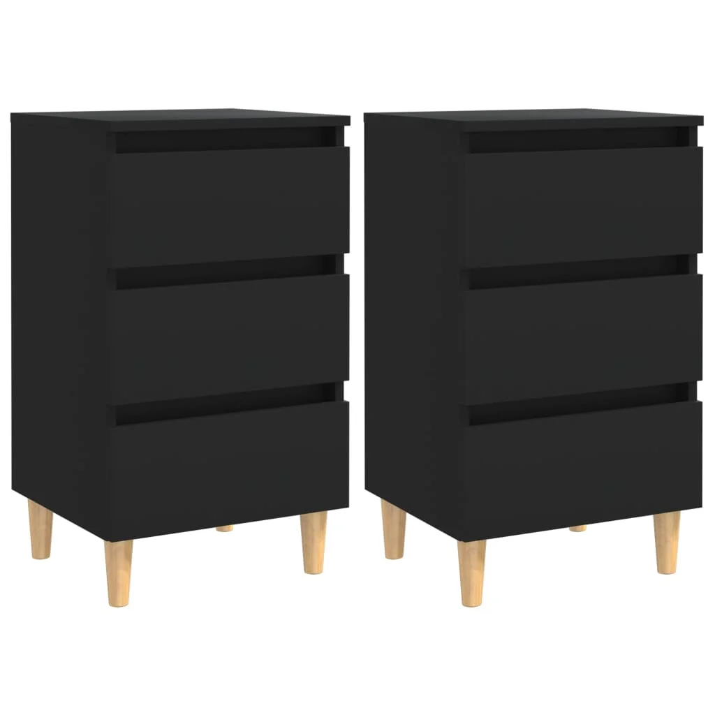 

2 pcs Bedside Cabinet with Solid Wood Legs, Chipboard Nightstands, Side Table, Bedrooms Furniture Black 40x35x69 cm