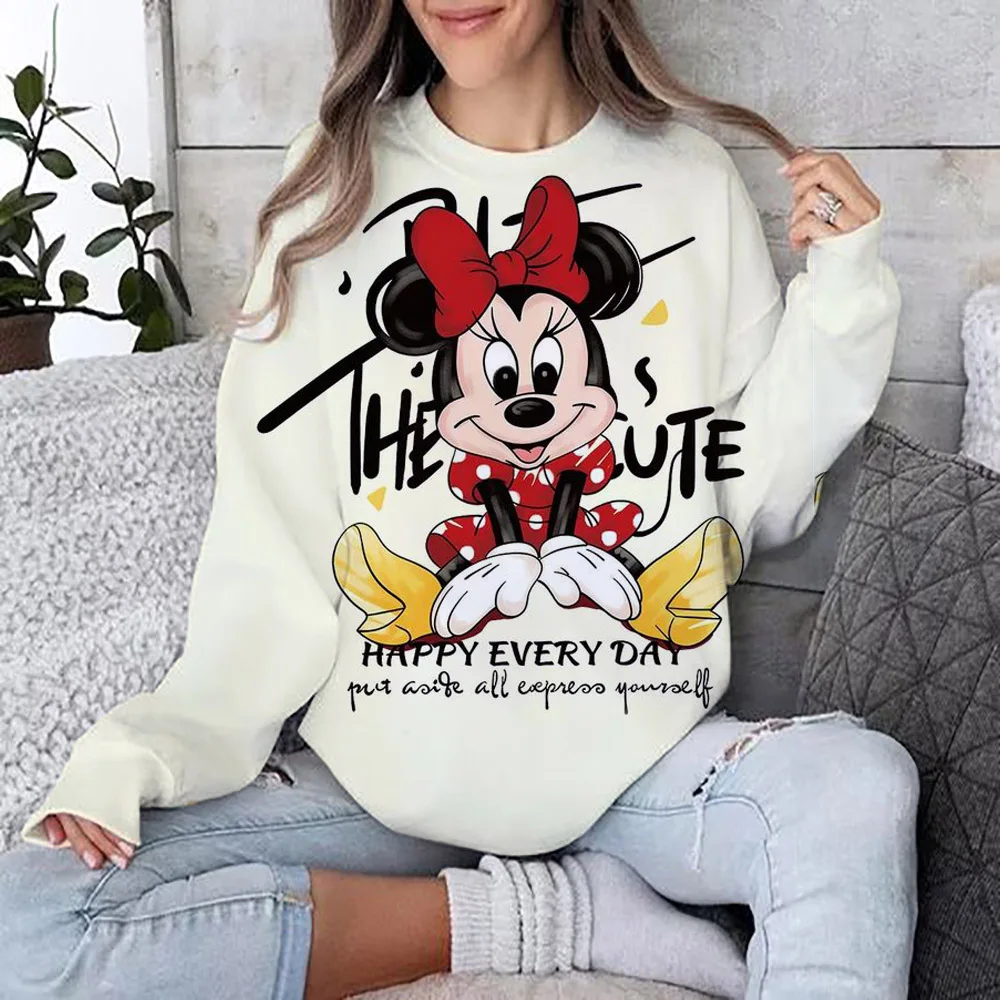 Women's Disney Mickey Mouse print Long Sleeve Sweatshirt Vintage Korean Harajuku Y2k Aesthetic Oversize Graffiti Print Pullover
