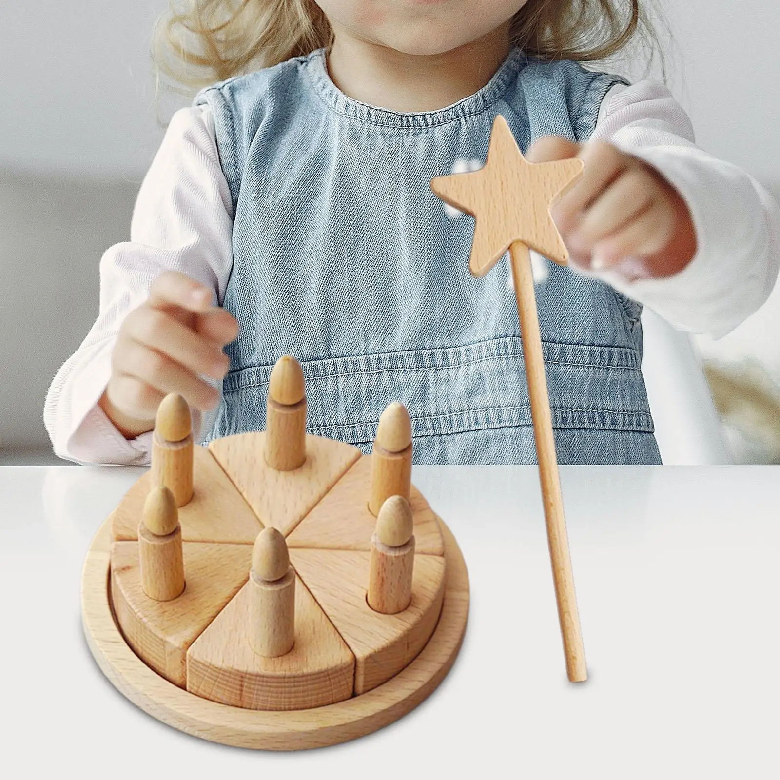 

Wooden Birthday Party Cake Early Leaning Educational Toys Toys Play Food Toddler Wood Cake Set for Holiday Gift Preschool Kids