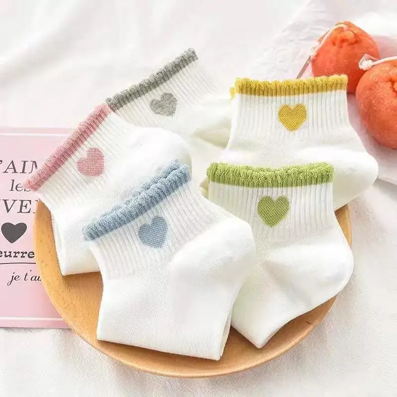 

Женские носки, хлопковые весенне-летние носки с героями мультфильмов, милые женские мягкие короткие носки в стиле Харадзюку с милыми сердечками, носки до щиколотки для девочек, Meias Sox