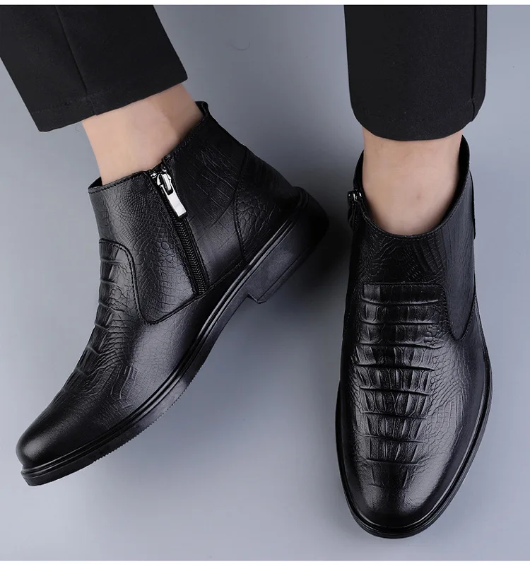 

Осенне-зимняя модная дизайнерская Уличная Повседневная Рабочая обувь с круглым носком и боковой молнией, модные мужские ботинки