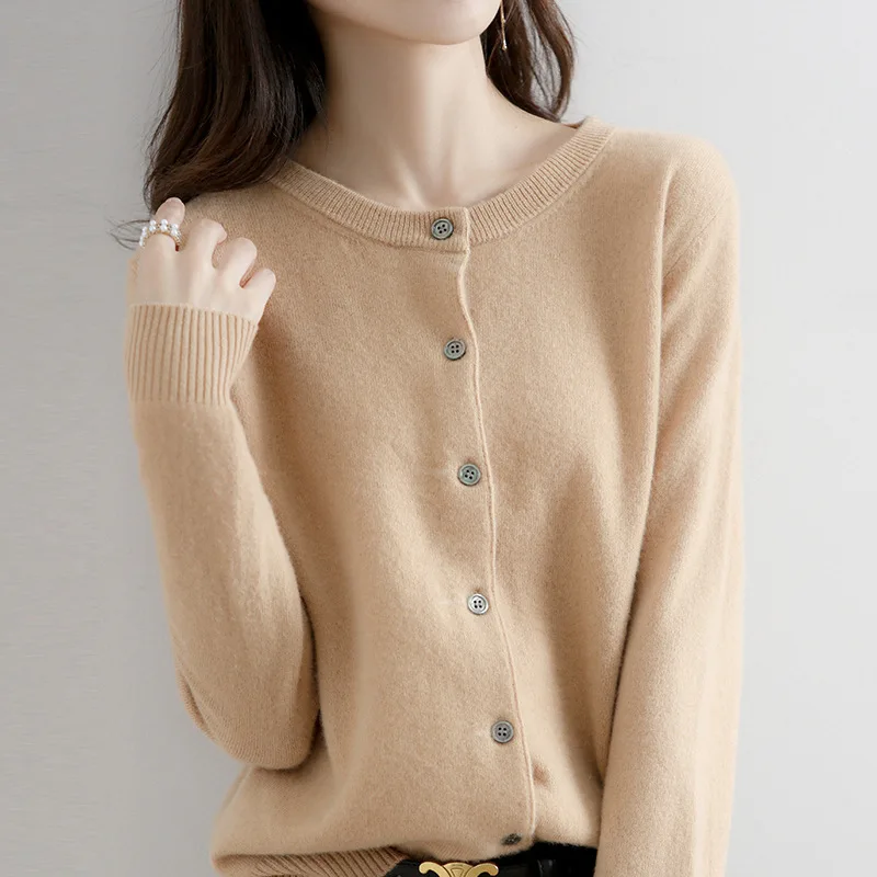 

Cardigan Women 2023 Autumn Office Lady Korean Clothing Thin Knit Sweater Women Tops O-Neck Casual Elegant Long-sleeves Cardigan