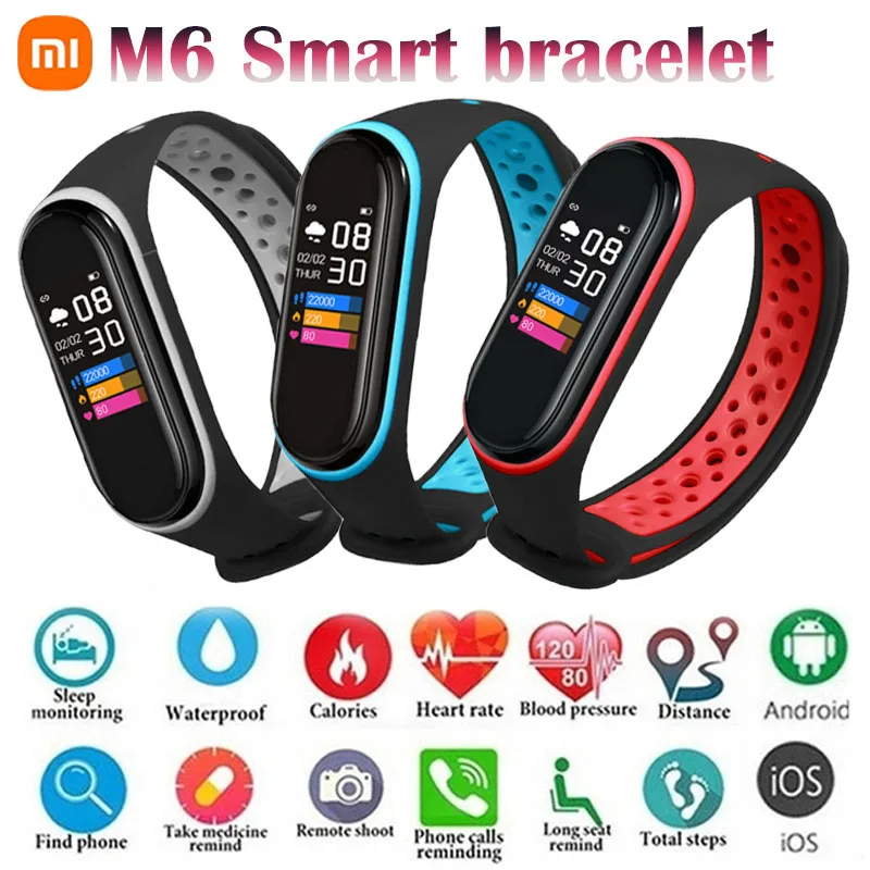 

Многоязычный фитнес-браслет Xiaomi Mi Band M6 с шагомером, водонепроницаемый спортивный фитнес-браслет, женские умные часы для мужчин