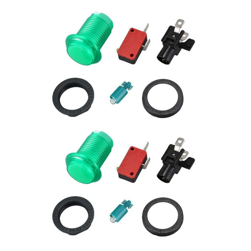 

2X Round Lit Illuminated Arcade Video Game Push Button Switch LED Light 5V/12V Color:Green